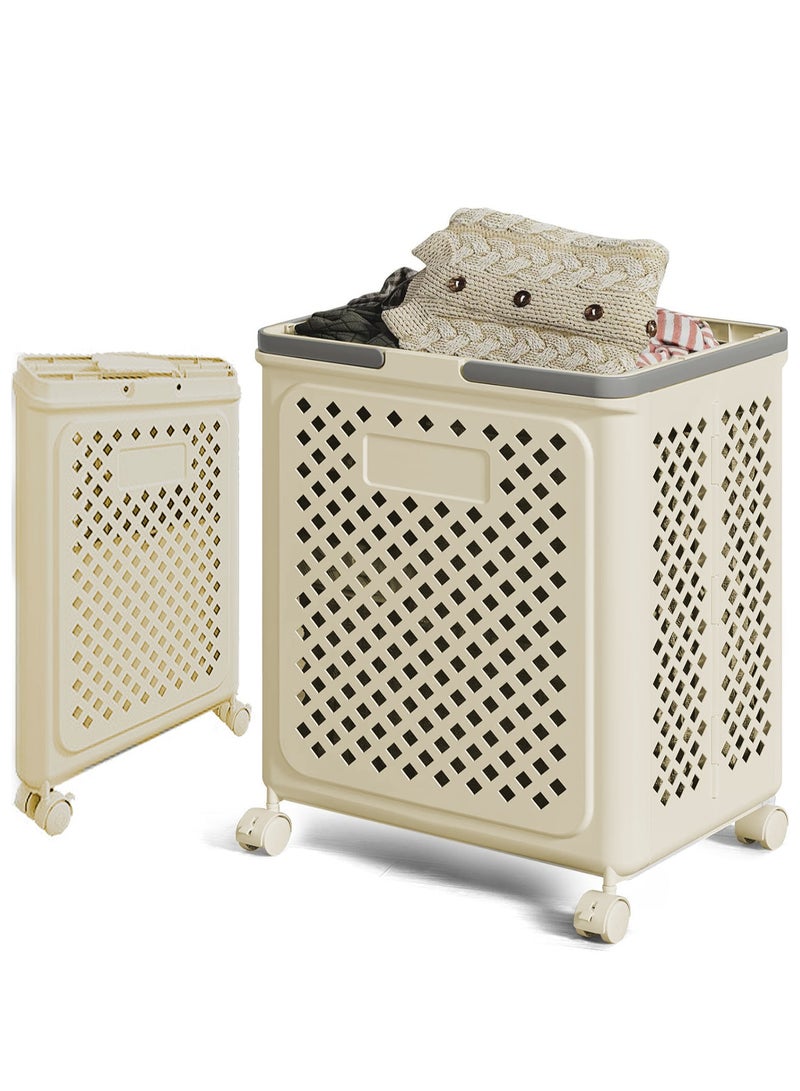 Large Capacity Laundry Basket Cart, Plastic Folding Laundry Hampers, Collapsible Laundry Baskets, Rolling Laundry Hamper, Versatile Portable Storage Basket With 360° Wheels, Handles - Image 1