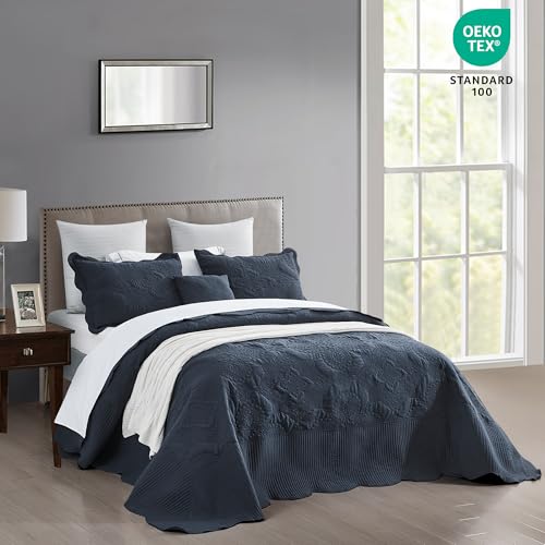 HZ & HY Oversized King Bedspread 128x120 Extra Wide, Quilted Coverlet Bedding Set, Lightweight Thin Comforter, Reversible, 5 Piece, 100% Microfiber, Polar Night - Image 2