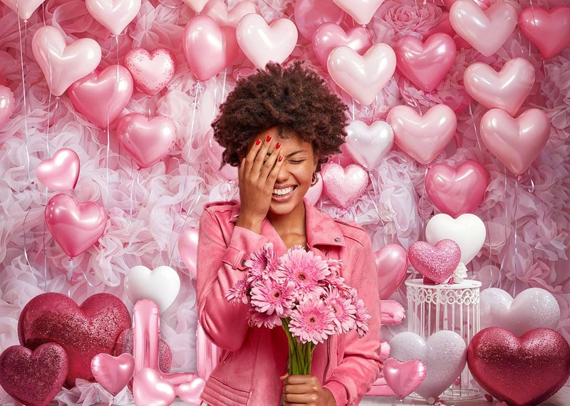 CINRAY Pink Heart Photo Backdrop Valentines Decorations 7x5FT White Wood Floor Pink Loveheart Balloons Photography Background Birthday Baby Shower Birthday Party Selfile Wall Decor - Image 3