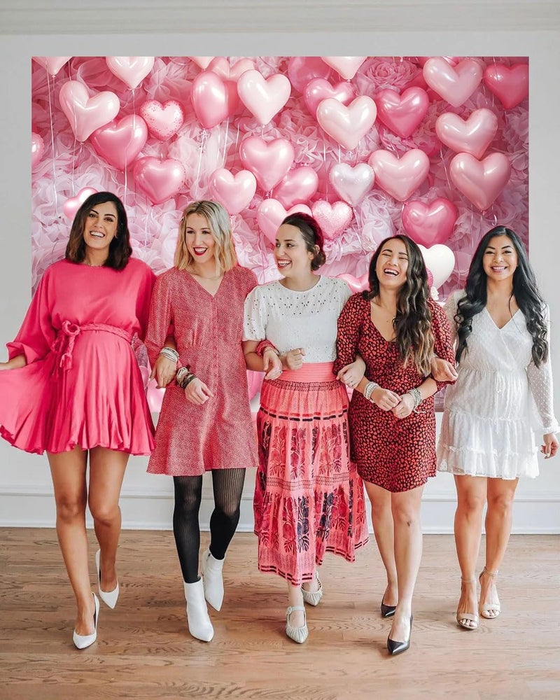 CINRAY Pink Heart Photo Backdrop Valentines Decorations 7x5FT White Wood Floor Pink Loveheart Balloons Photography Background Birthday Baby Shower Birthday Party Selfile Wall Decor - Image 5