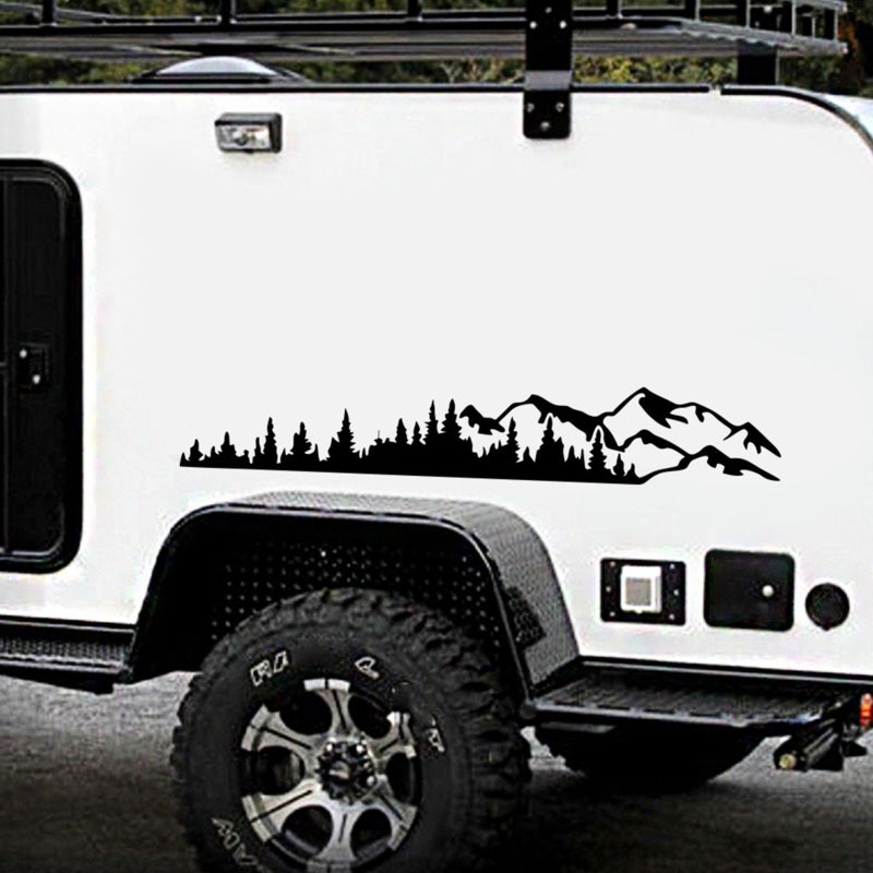 Car Stickers: Black Vinyl Mountains & Forest Graphic - Waterproof Durable Scratch Cover Vehicle Decals for SUV, Truck, Off-Road Vehicles - Image 3