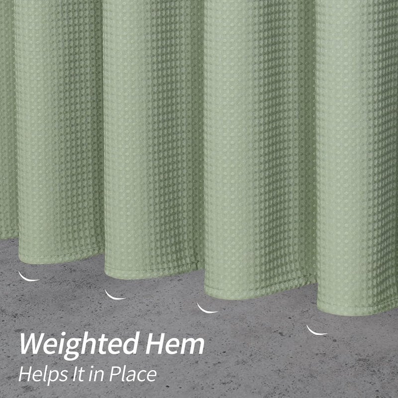 MitoVilla Green Waffle Small Stall Shower Curtain 36 x 72, Sage Green Half Size Shower Curtain Liner, Farmhouse Fabric Narrow Shower Curtains for Bathroom Decor, 36 inch Weighted Shower Curtain Set - Image 4