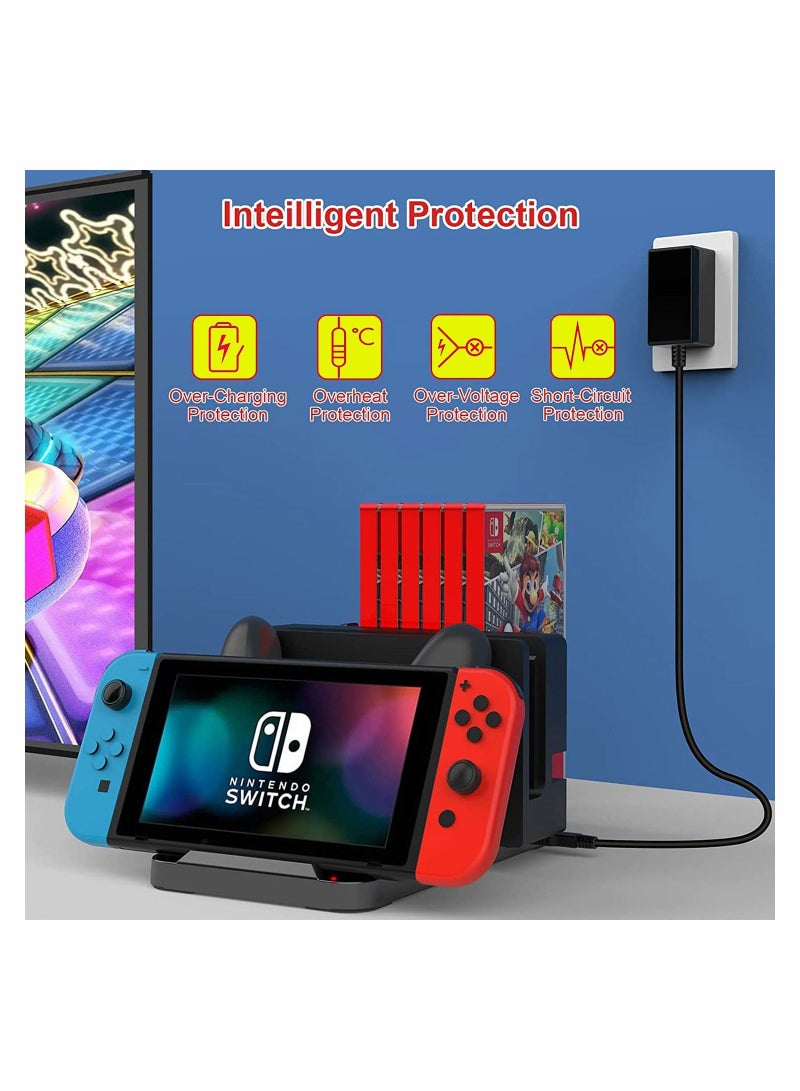 SYOSI Switch Controller Charging Dock Station Compatible with Pro Upgraded 6 Game Storage for Joycon Game - Image 2