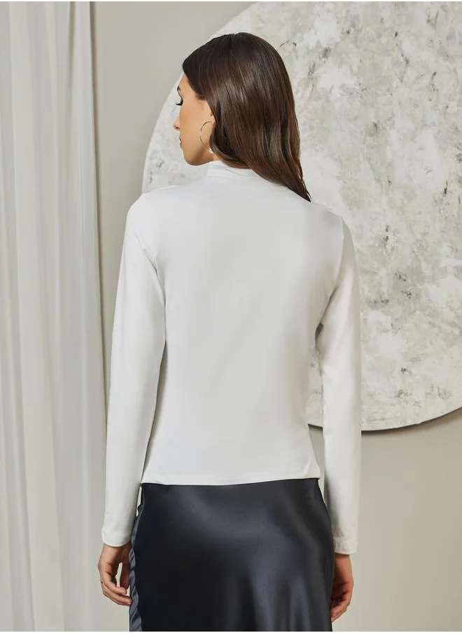Styli Embellished High Neck Long Sleeves Top