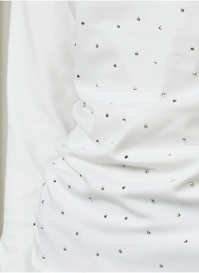 Styli Embellished High Neck Long Sleeves Top