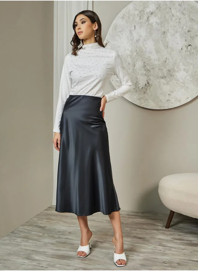 Styli Embellished High Neck Long Sleeves Top