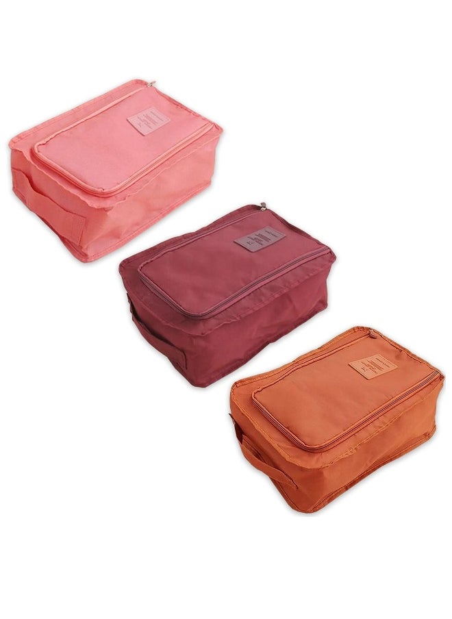 Generic Foldable Waterproof Travel Shoe Bag Organizer Set, 3-Piece Packing Essentials for Flying, Stylish Travel Accessories in Burgundy, Orange, Pink  - Image 1