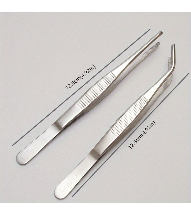 2pcs Precision Stainless Steel Tweezers Straight Head and Elbow for Crafts - Image 4