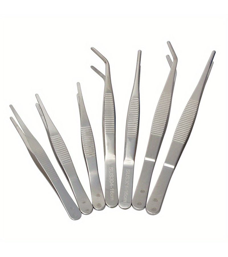 2pcs Precision Stainless Steel Tweezers Straight Head and Elbow for Crafts - Image 2