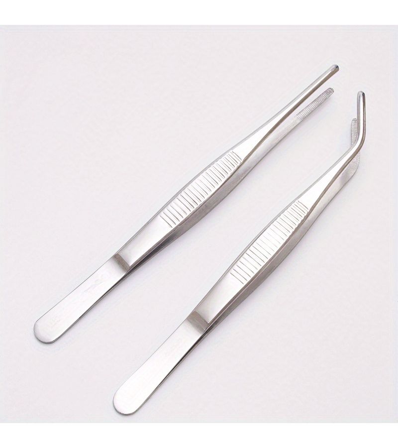 2pcs Precision Stainless Steel Tweezers Straight Head and Elbow for Crafts - Image 1
