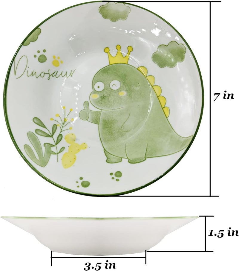 Decohomeforu Set of 5 Porcelain Plates with Dinosaur Pattern 7 inch Large Dessert Salad Ceramic Dinner Plates Serving Pasta Dishes for Steak Pasta Pizza Appetizer Dishwasher  Microwave Safe  - Image 2
