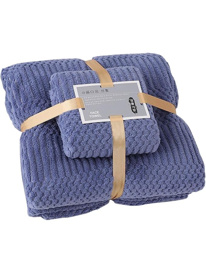 GLOGLOW Daily Bathroom Fleece Bath Towel Set Soft Absorbent Quick Dry Dark Blue 2 Pieces 27.6x55.1 13.8x29.5 Inches - Image 1
