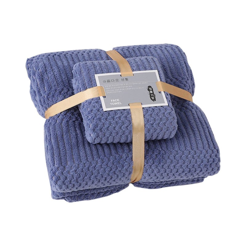 GLOGLOW Daily Bathroom Fleece Bath Towel Set Soft Absorbent Quick Dry Dark Blue 2 Pieces 27.6x55.1 13.8x29.5 Inches - Image 2