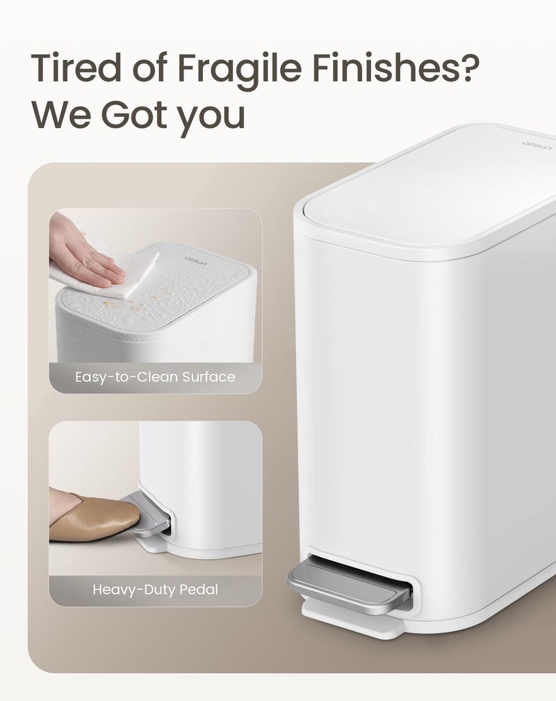 Cesun Small Bathroom Trash Can with Lid Soft Close, Step Pedal, 5 Liter / 1.3 Gallon Stainless Steel Garbage Can with Removable Inner Bucket, Waste Basket for Bathroom, Bedroom (White) - Image 3