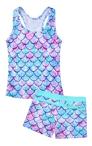 Uhnice Girls Swimsuit Two Piece Tankini Swimwear with Boyshort (Mermaid Blue, 3XL/10-11 Years) - Image 1