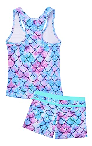 Uhnice Girls Swimsuit Two Piece Tankini Swimwear with Boyshort (Mermaid Blue, 3XL/10-11 Years) - Image 2