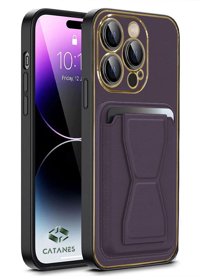 CATANES iPhone 14 Pro Case Cover Kickstand And Wallet Case Purple - Image 1