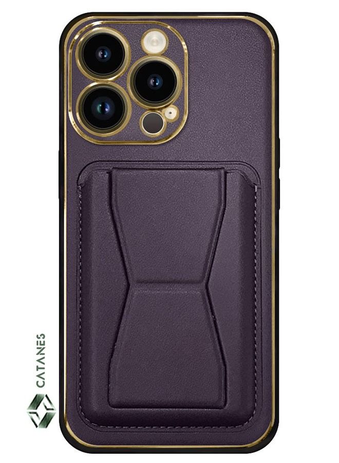 CATANES iPhone 14 Pro Case Cover Kickstand And Wallet Case Purple - Image 2