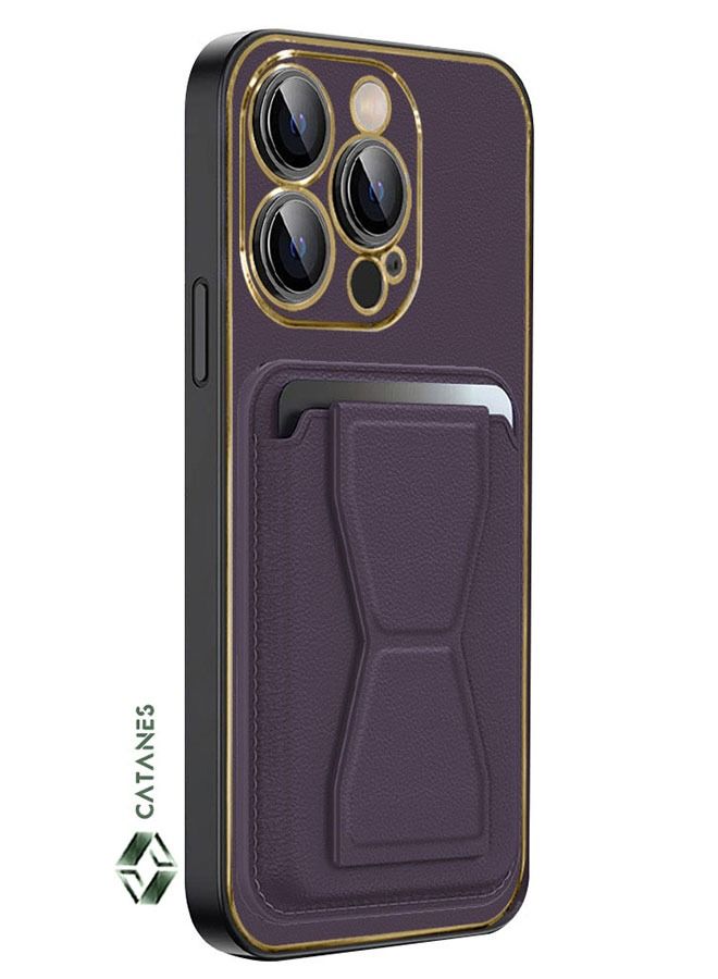 CATANES iPhone 14 Pro Case Cover Kickstand And Wallet Case Purple - Image 4