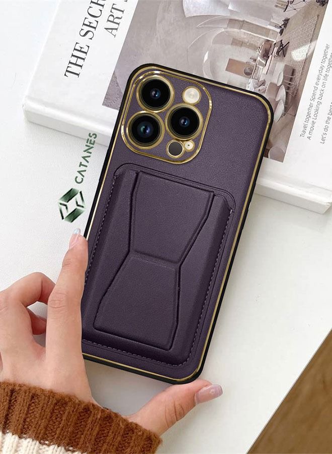 CATANES iPhone 14 Pro Case Cover Kickstand And Wallet Case Purple - Image 5