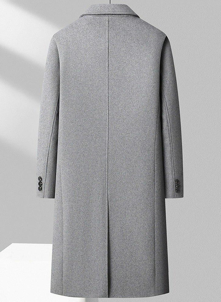 Loquat Men's Woolen Casual Trench Coat Slim Fit Suit Collar Long Jacket Overcoat with Pockets Grey  - Image 2
