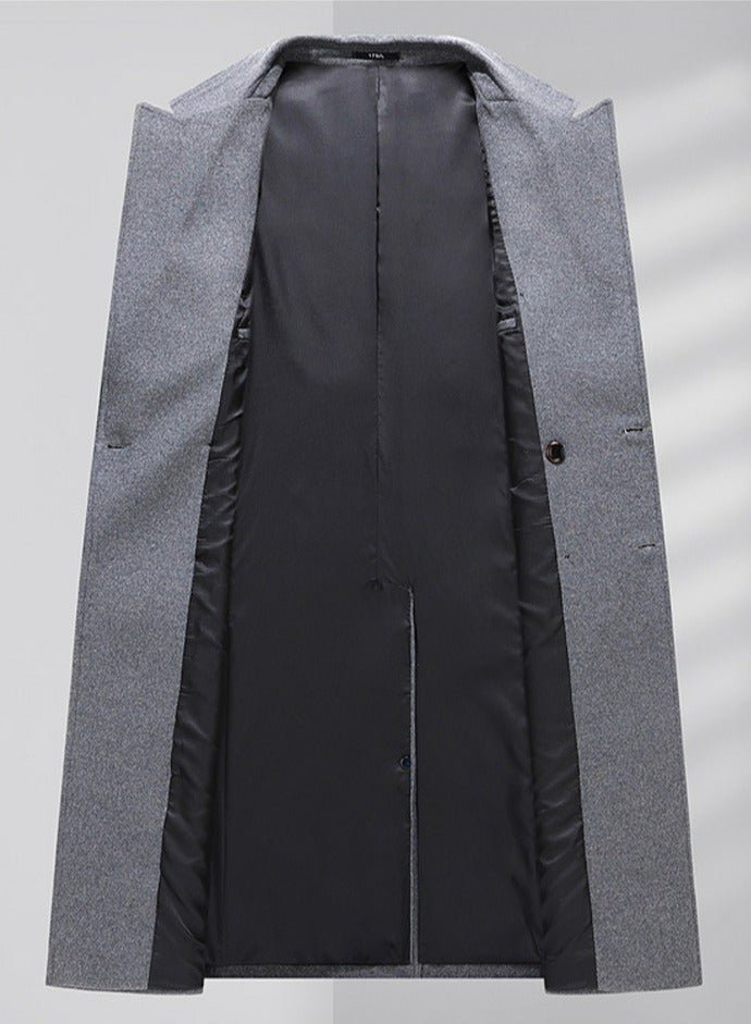 Loquat Men's Woolen Casual Trench Coat Slim Fit Suit Collar Long Jacket Overcoat with Pockets Grey  - Image 3