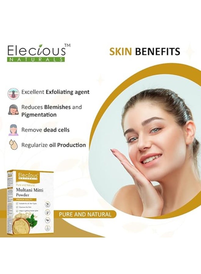 Elecious 100% Natural Multani Mitti powder for Exfoliating, Soothing, Nourishing, Smoothening Face, Skin and Hair Fuller's Earth, Bentonite Clay (200 Grams) - Image 3