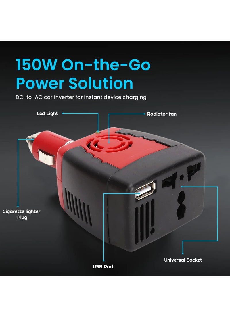 Car Inverter Adapter 150W with USB 5V Charging Port Power Inverter DC 12V to AC 220V - pzsku/ZC7EEB420F82F65BA7A48Z/45/_/1715261334/0068225d-8883-4037-8702-6d38f5aa6ced