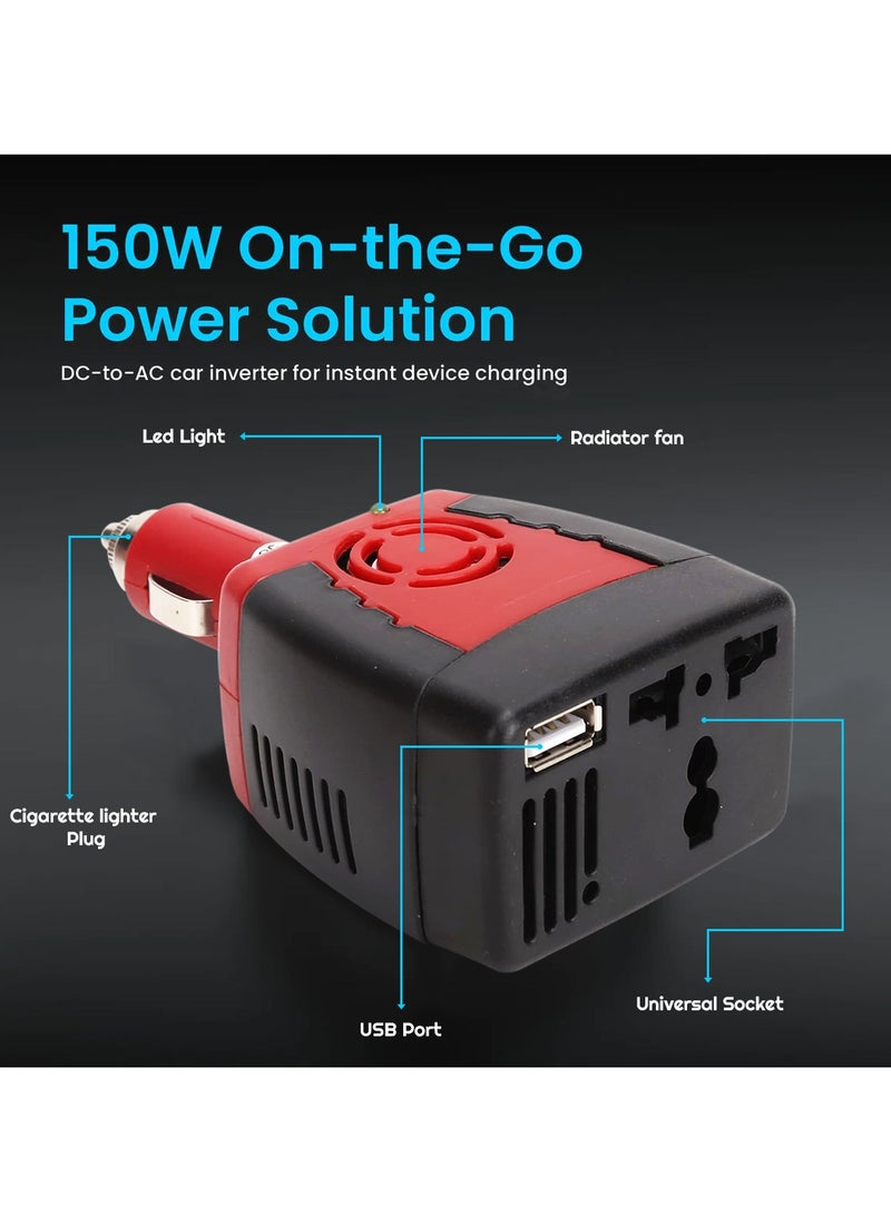 موب محول عاكس للسيارة 150 وات مع منفذ شحن USB 5 فولت محول طاقة تيار مستمر 12 فولت إلى تيار متردد 220 فولت - Image 5