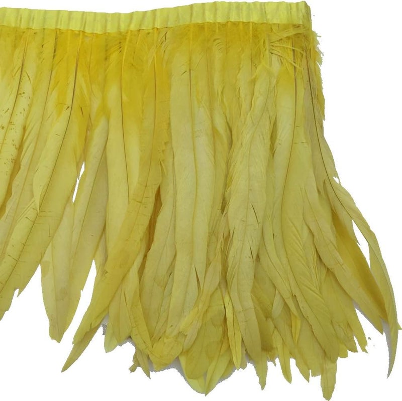 Rooster Hackle Feather Fringe Trim 10-12inch in Width Pack of 1 Yard(Yellow)