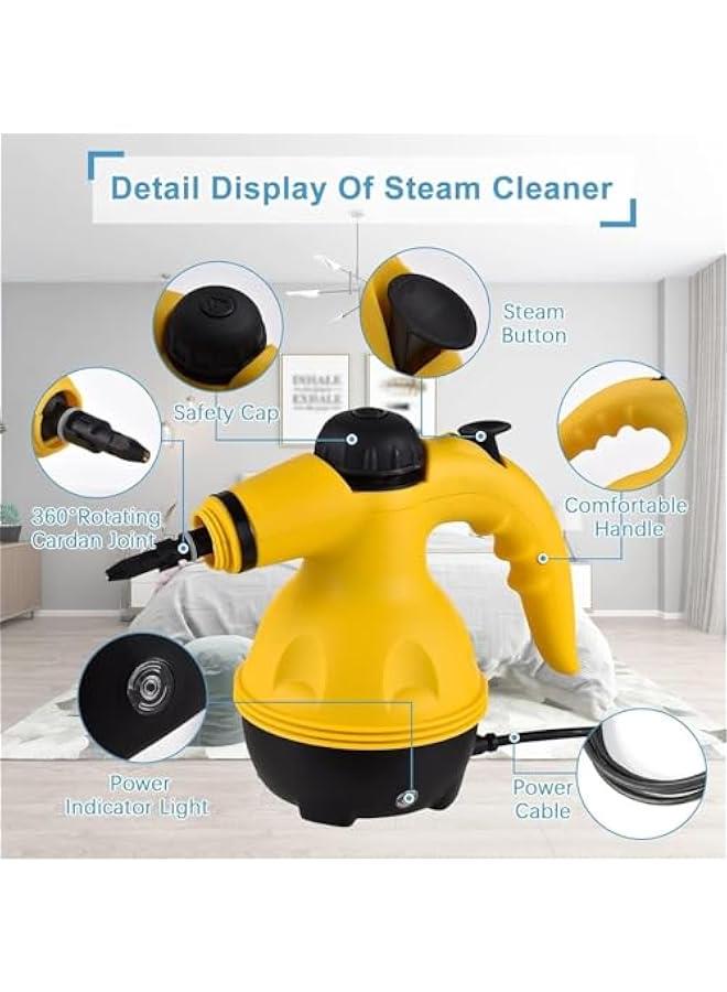 MIXDE Portable Handheld Steam Cleaner 1000W Multifunctional High Temperature Pressurized Steam Cleaning Machine with 9PCS Accessory for Kitchen Sofa Bathroom Car Window (Yellow) - Image 2