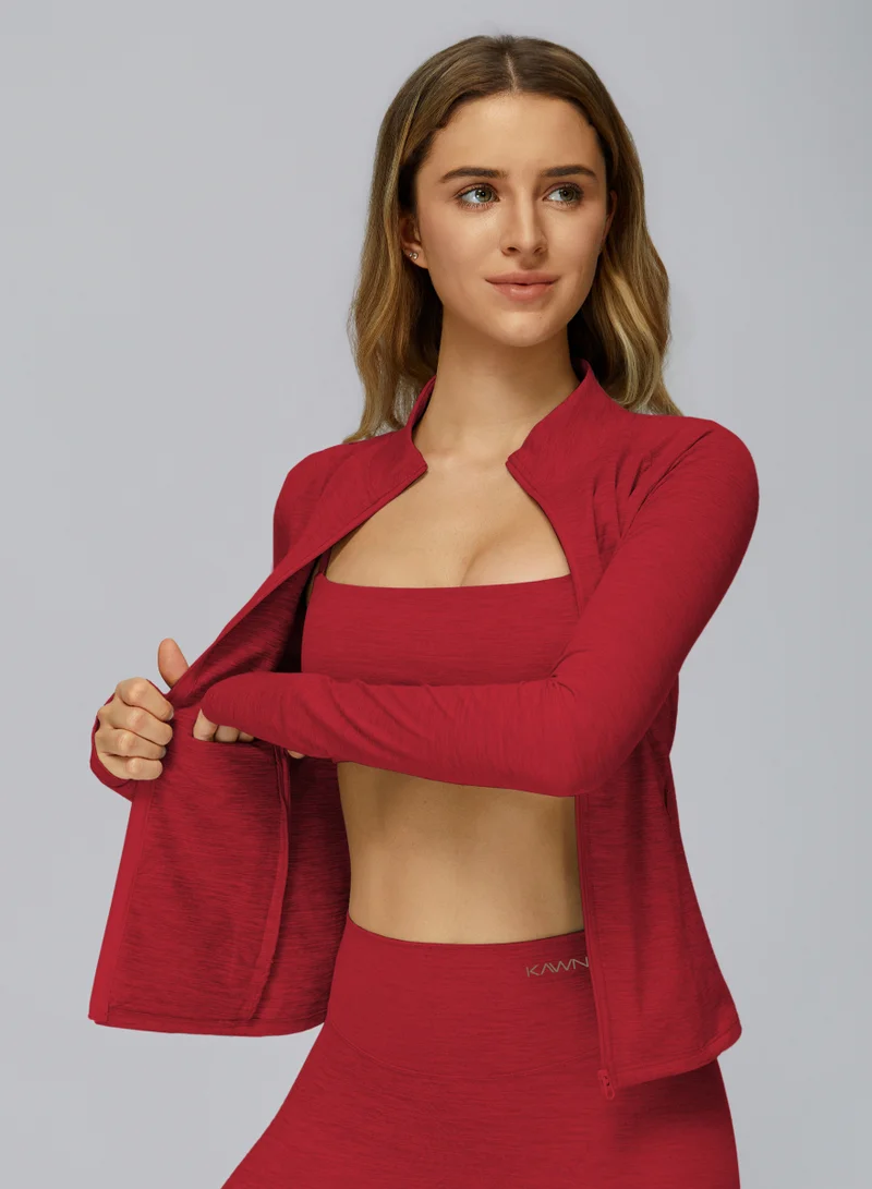 KAWN.YOGA Carmine Red Fitted High-Neck Jacket for Women | Best Price UAE