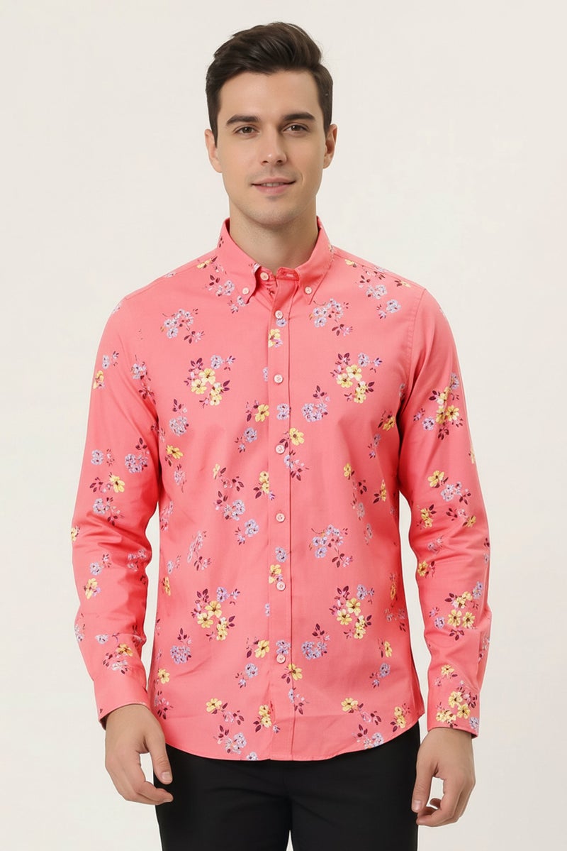 Harmont & Blaine Men Regular Fit Floral Print Long Sleeve Casual Shirt, Peach - Image 1