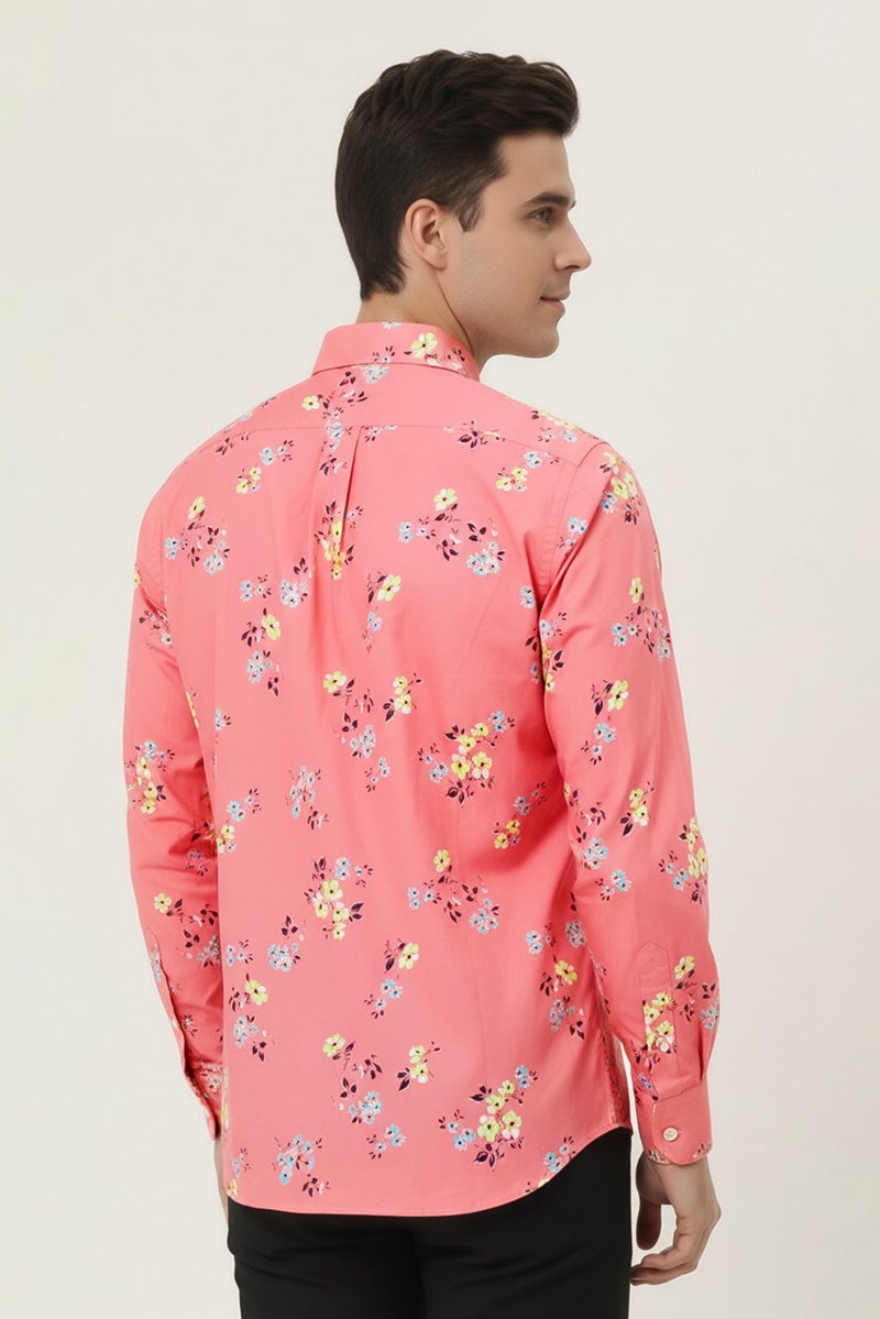 Harmont & Blaine Men Regular Fit Floral Print Long Sleeve Casual Shirt, Peach - Image 5