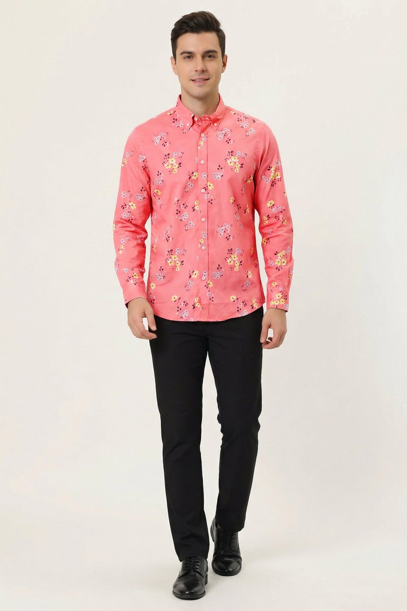 Harmont & Blaine Men Regular Fit Floral Print Long Sleeve Casual Shirt, Peach - Image 2