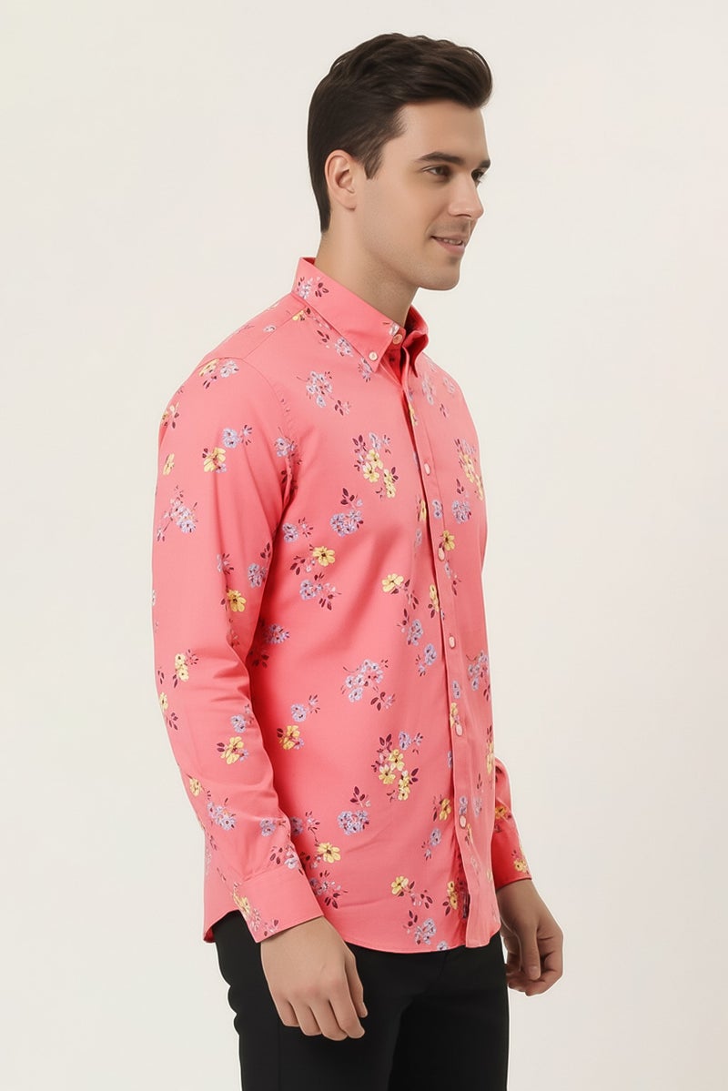 Harmont & Blaine Men Regular Fit Floral Print Long Sleeve Casual Shirt, Peach - Image 4