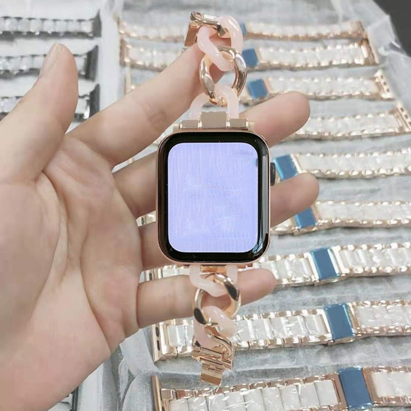 Cowboy Chain + Resin Metal Watch Band For Apple Watch Ultra 49mm&Watch Ultra 2 49mm / Series 9&8&7 45mm / SE 3&SE 2&6&SE&5&4 44mm / 3&2&1 42mm(Silver+Transparent)
