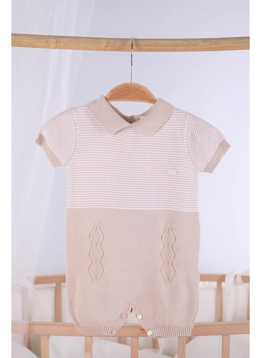 Beybek Short Sleeve Striped Baby Boy Summer Knitwear Jumpsuit 5502