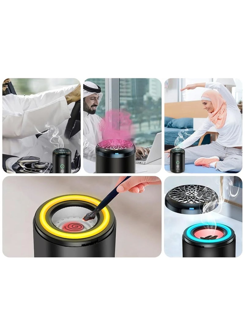 عود بخور مبخرة كهربائية ملونة جديدة مع أضواء LED باللون الأسود  - Image 5