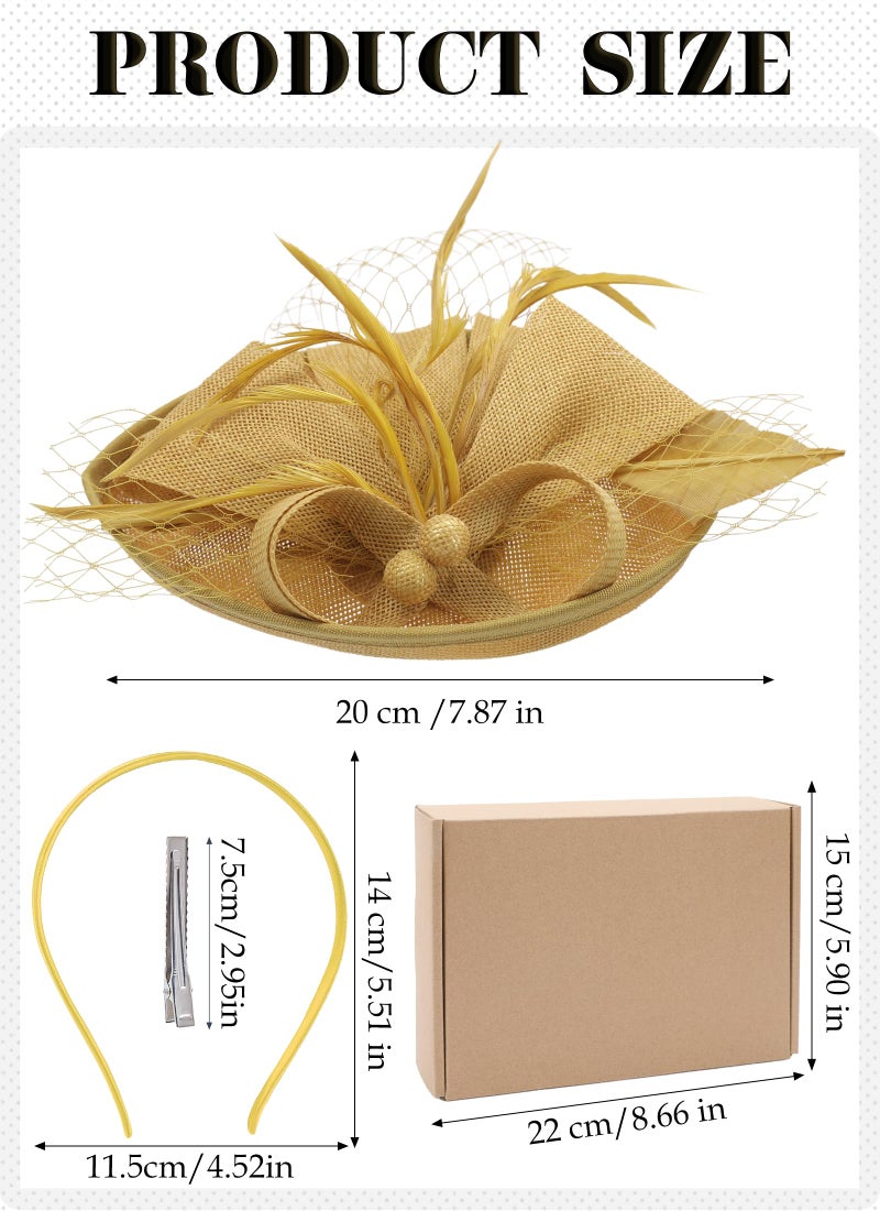 Zinniday Tea Party Hat for Women - 2026 Derby Fascinator with Detachable Headband (7.87 â€œx5.9â€ / Head Circumference 21.5â€œ-23.5â€) - Lightweight Feather & Polyester Gold - Image 2