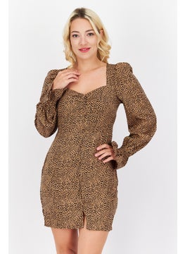 In the style Women Animal Print Mini Casual Dress, Tan  - Image 1