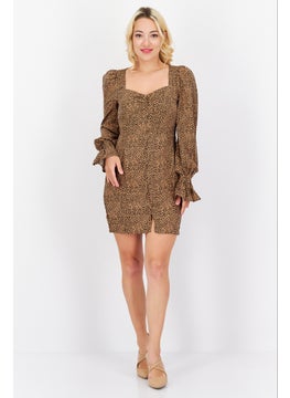 In the style Women Animal Print Mini Casual Dress, Tan  - Image 2