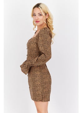 In the style Women Animal Print Mini Casual Dress, Tan  - Image 3