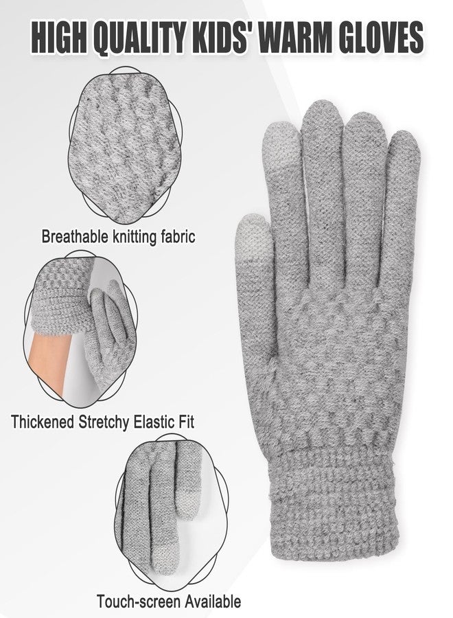 yafeite Kids Gloves Winter Knitted Warm Gloves with Fleece Lining Cold-Weather Gift for Boys Girls 5-10 Years, Black+gray, one size - Image 2