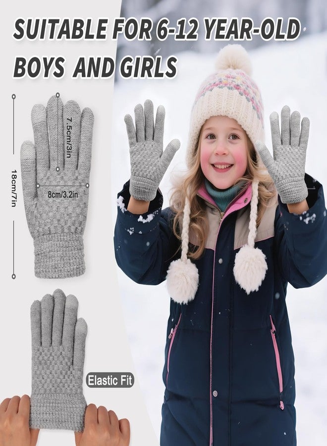 yafeite Kids Gloves Winter Knitted Warm Gloves with Fleece Lining Cold-Weather Gift for Boys Girls 5-10 Years, Black+gray, one size - Image 4