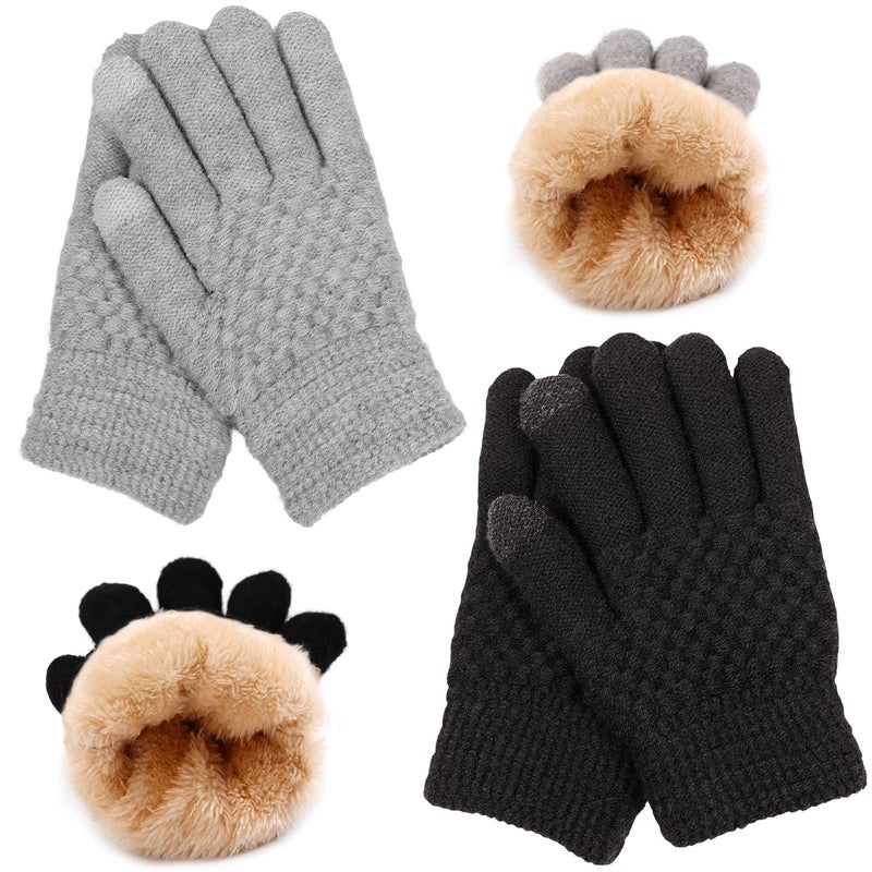 yafeite Kids Gloves Winter Knitted Warm Gloves with Fleece Lining Cold-Weather Gift for Boys Girls 5-10 Years, Black+gray, one size - Image 1