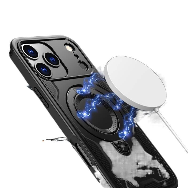 غطاء MagSafe بTPU + PC لـ iPhone 17 / 17 Air / 17 Pro / 17 Pro Max مع حامل قابل للطي ودوران 360 درجة مع مقاوم للصدمات مع مغناطيس قوي مع حماية من السقوط باللون رمادي مغناطيسي بوظيفة. - Image 4