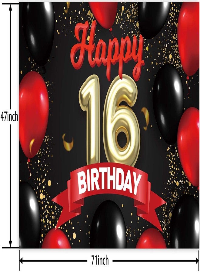 DZTRELFK Happy 16th Birthday Banner Gold Golden Backdrop Red and Black Balloons Theme Decor for Girls Women Princess 16 Years Old Birthday Party Bday Photo Booth Props Background Favors Decorations Glitter - Image 2