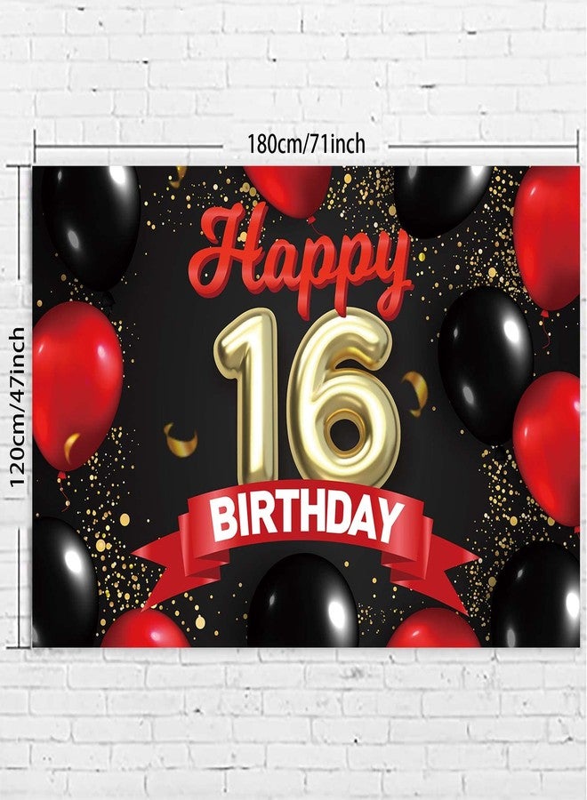 DZTRELFK Happy 16th Birthday Banner Gold Golden Backdrop Red and Black Balloons Theme Decor for Girls Women Princess 16 Years Old Birthday Party Bday Photo Booth Props Background Favors Decorations Glitter - Image 3
