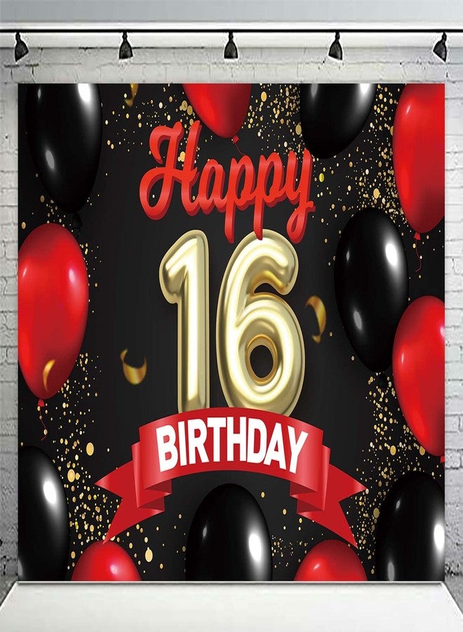 DZTRELFK Happy 16th Birthday Banner Gold Golden Backdrop Red and Black Balloons Theme Decor for Girls Women Princess 16 Years Old Birthday Party Bday Photo Booth Props Background Favors Decorations Glitter - Image 5